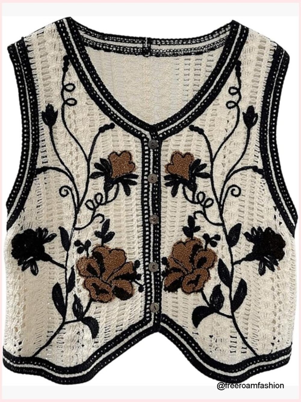 Embroidered Floral Crochet Vest Button Crop Summer Cowgirl Top Country Concert